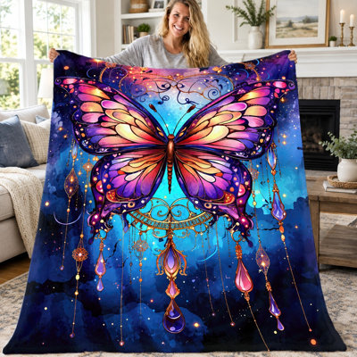 Plaid papillon bohème (1 pièce), couverture en flanelle à motif papillon vitrail vibrant, ultra douce, confortable, légère et chaude, idéale pour canapé, lit, salon, chambre, bureau, voyage, décoration intérieure, couverture toutes saisons, cadeau