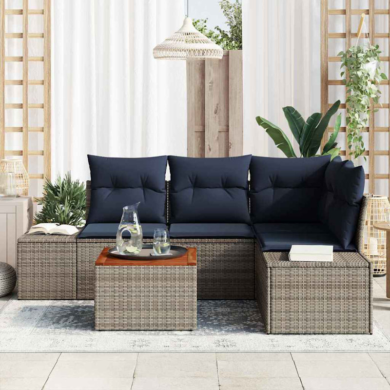  Ensemble de canapé de jardin avec coussin 5 pièces en rotin de polyester gris