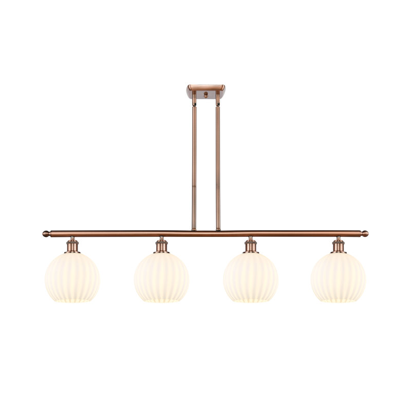 Bepler 4 - Light Steel Dimmable Kitchen Island Globe Chandelier, 11" H x 48" W x 8" D, Polished Chrome