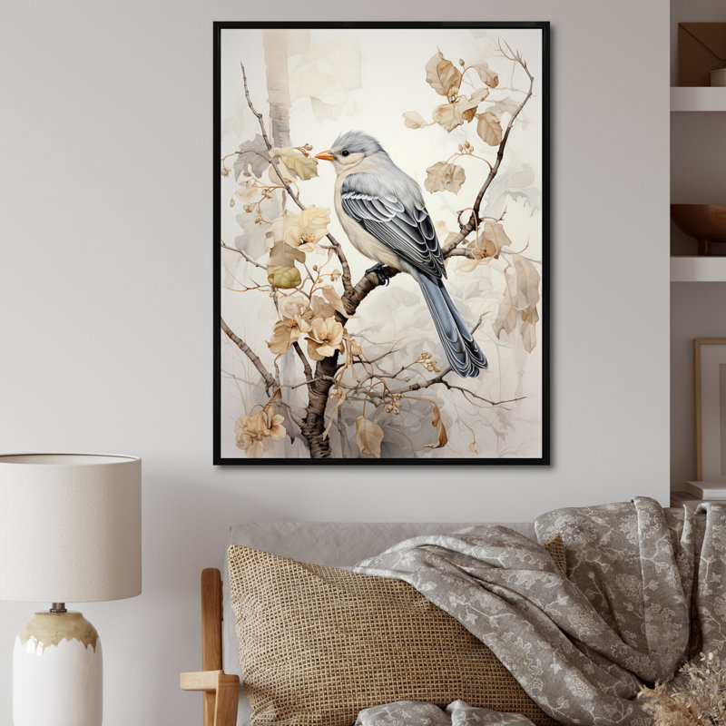 «Bird Silent Watcher V», reproduction d'art sur toile, H 40 po x l 30 po x P 1,5 po, Cadre flottant noir