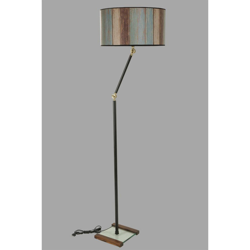 Luro Elegant Floor Lamp with Metal Body, Walnut & Turquoise Finish, 65.0 inches Tall | E27 Socket, Max 60W | Stylish Fabric Cap, Durable Electrostatic Oven Dried Paint | Perfect for Living Room & Bedroom Décor