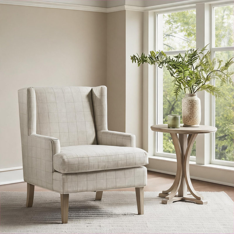 Fauteuil d'appoint Classic Classic avec structure en bois massif, coussin de siège amovible de 6 pouces, finition beige
