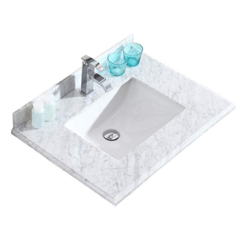 White Carrara Marble 30'' Vanity Top with Ceramic Sink