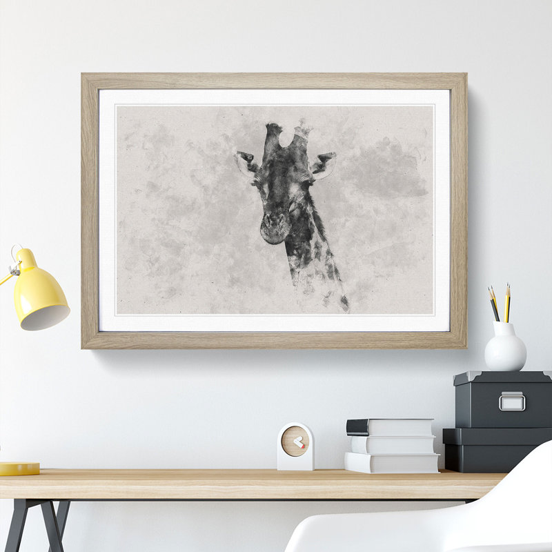 Giraffe Vol.3 - Picture Frame Painting, 48cm H x 65cm W x 2cm D, Oak Framed