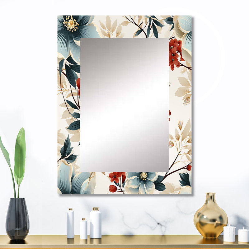 Motif floral zen asiatique rouge et blanc Arikah - miroir mural floral unique, 32 po x 24 po