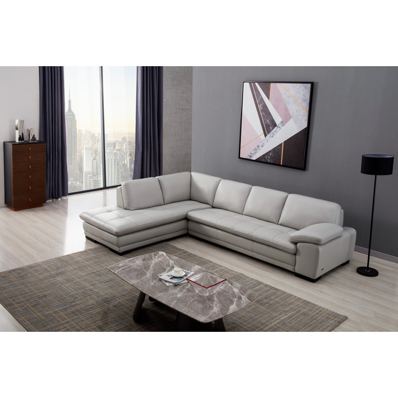 126" Wide Leather Match Sofa & Chaise, Left Hand Facing, Smoke Gray Leather Match