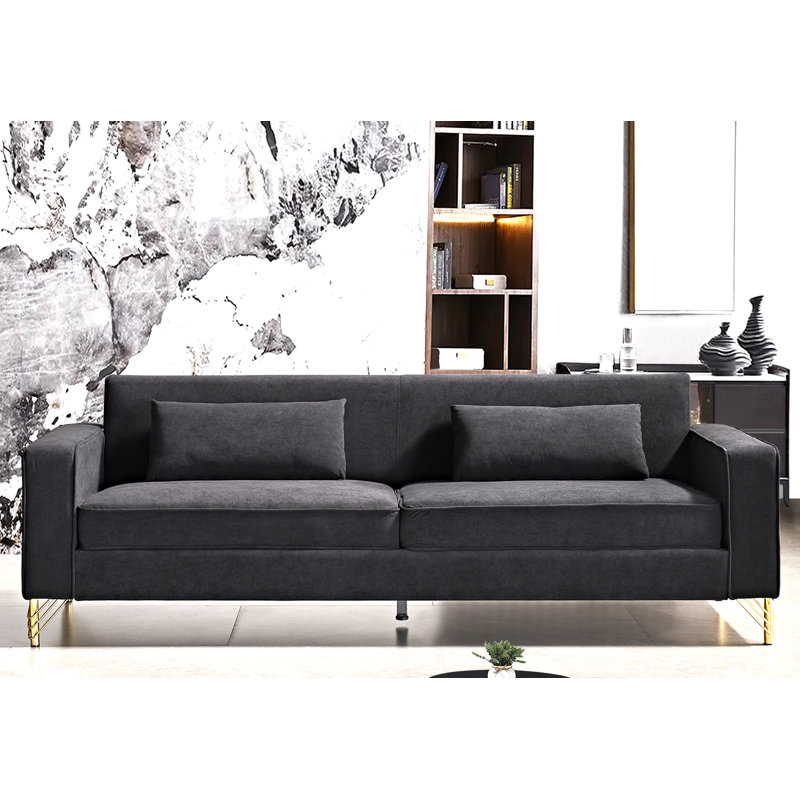 Nathally 85.8'' Velvet Sofa, Black Velvet