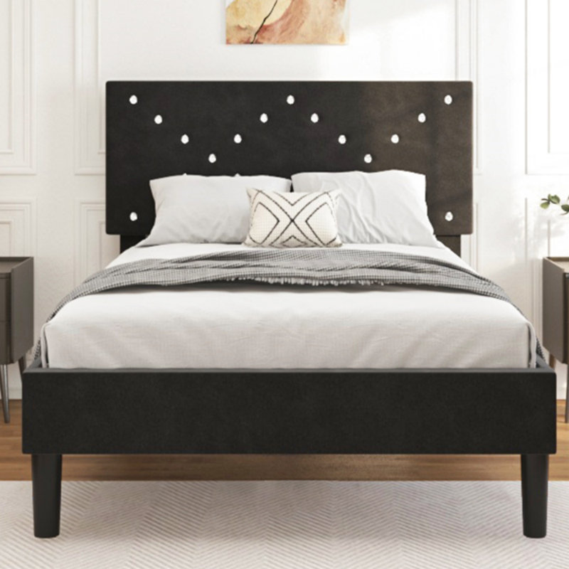 Lit plateforme tapissier, cadre de lit, Noir