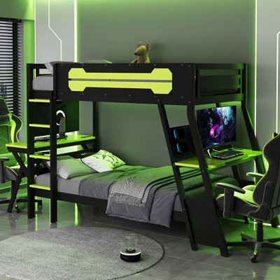 Lit superposé avec bureau, lit mezzanine, base de lit simple vert