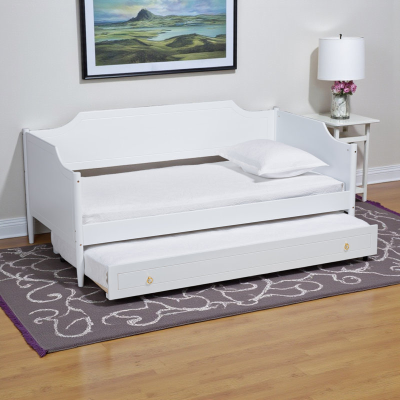 Solid Wood Daybed with Trundle, White, Twin