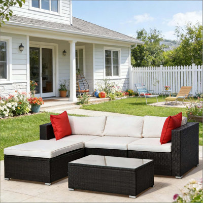Ensemble de conversation moderne, ensemble de mobilier de patio 5 pièces, ensemble de canapé modulaire d'extérieur