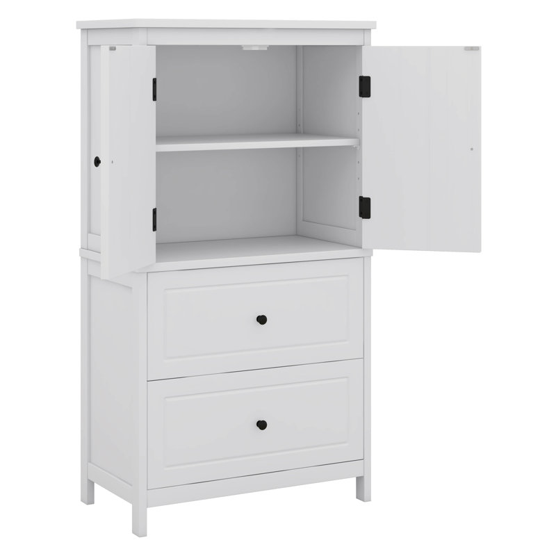 Large armoire de rangement pour la salle de bain, rangement autoportant avec deux portes et tiroirs, tablette réglable, Blanc