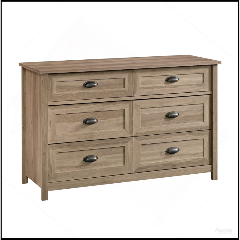 Commode Coastal avec six tiroirs spacieux, finition brune