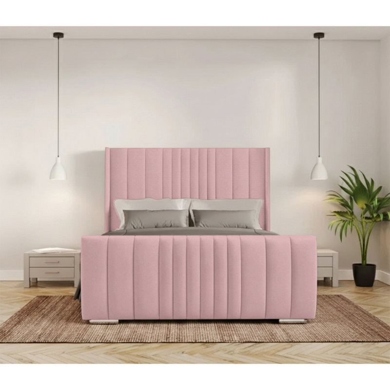 Schwamm Upholstered Bed Frame, Pink, Kingsize (5')