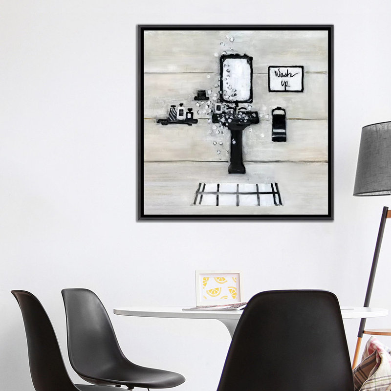 Wash Up Bath, Distressed Black Framed, No Mat, 37" H x 37" W x 1.5" D