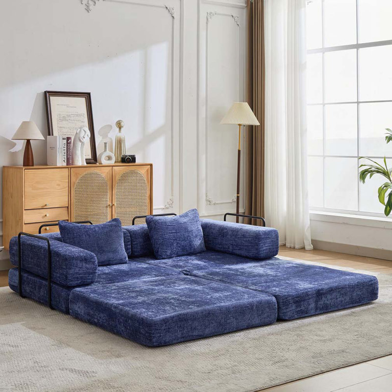 Canapé-lit Chenille, Bleu très foncé
