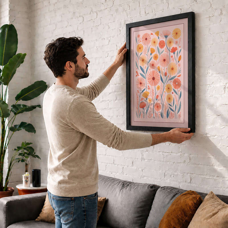 Daisy Garden Rhythm Botanical - Framed Print, A2 - 59.4 x 42.0 cm, Oak
