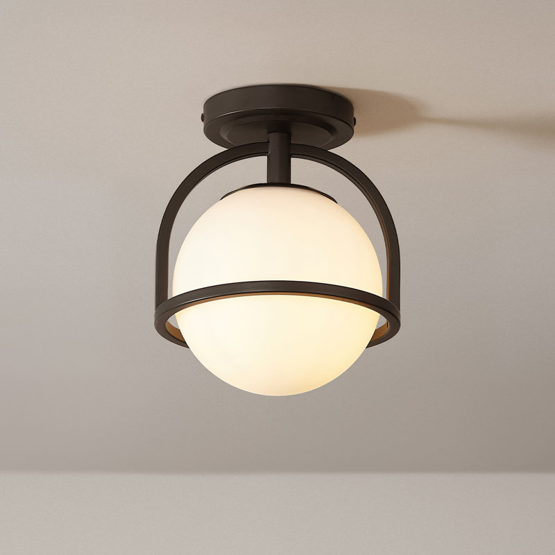 1-Light Matte Black Flush Mount Ceiling Light with Frosted Glass Shade