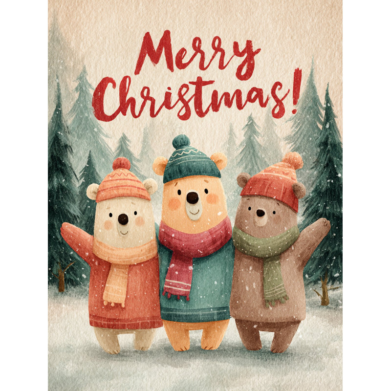 «Christmas Bears in Forest», art mural sur toile tendue, H 24 po x l 16 po