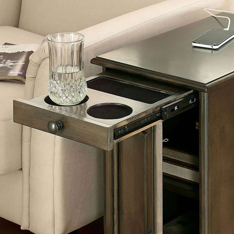 Table de bout, table d'appoint de style transitionnel moderne, table de chevet avec armoire de rangement