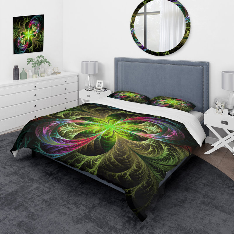 Green Green Fractal Flower - Ensemble de housse de couette moderne - Microfibre de polyester