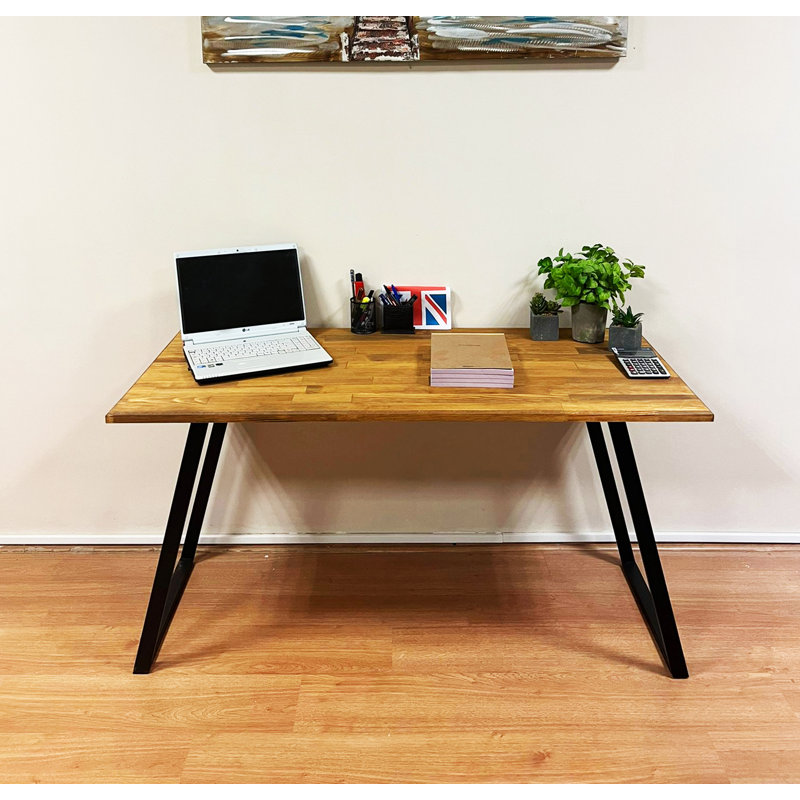 Solid Wood Top Metal Base Computer Desk