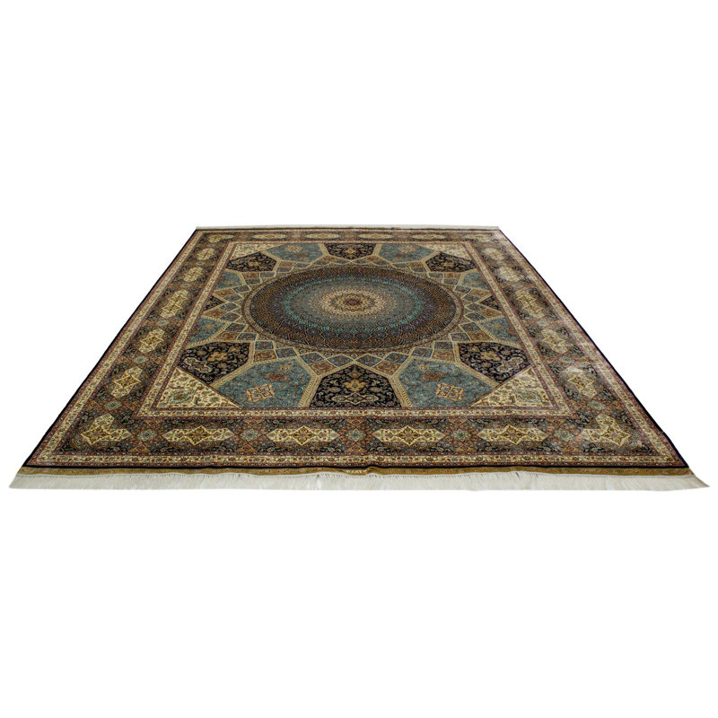 8x10 Navy and Ivory Turkish Silk Rug