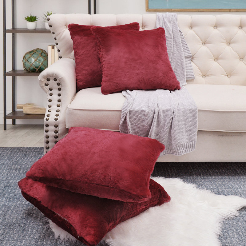 Housse de coussin réversible en fausse fourrure, Rouge vin