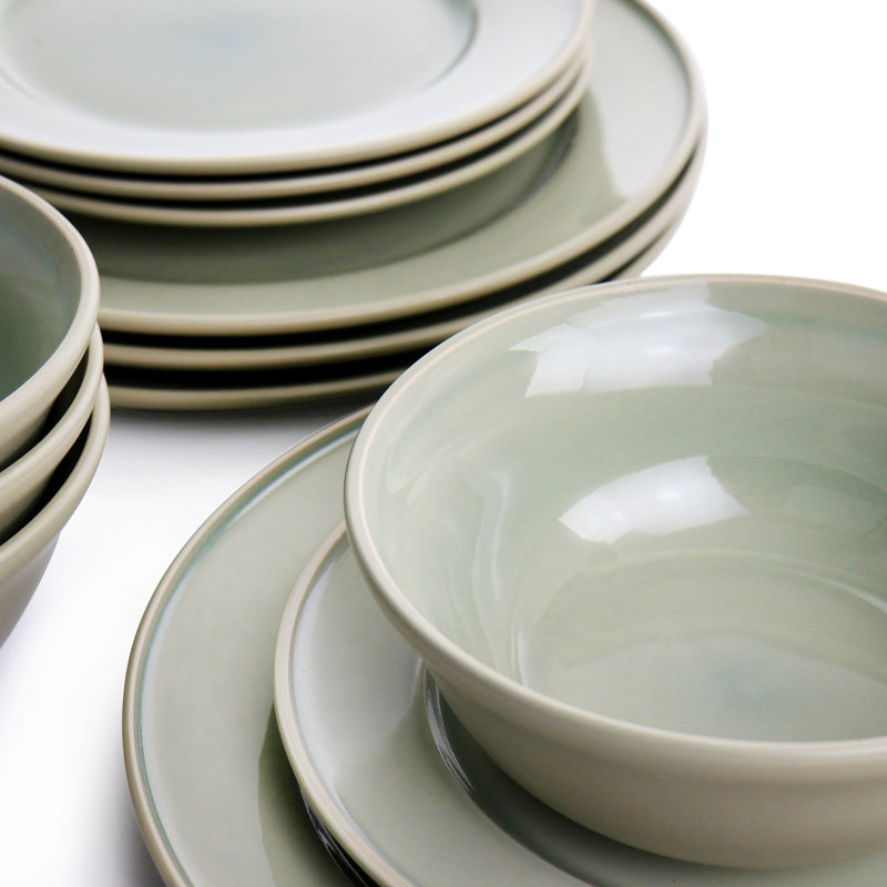 12 Piece Dinnerware Set, Service for 4, Sharkey Gray