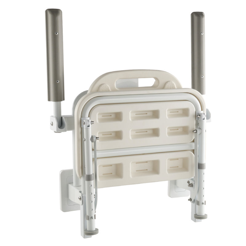 Foldable Shower Chair Wall Mounted, 18" Folding Shower Seat with Backrest, Armrest & Adjustable Legs, HDPE Fold-Down Bathroom Chair Stainless Steel Frame for Adults Seniors, 330LBS Loading