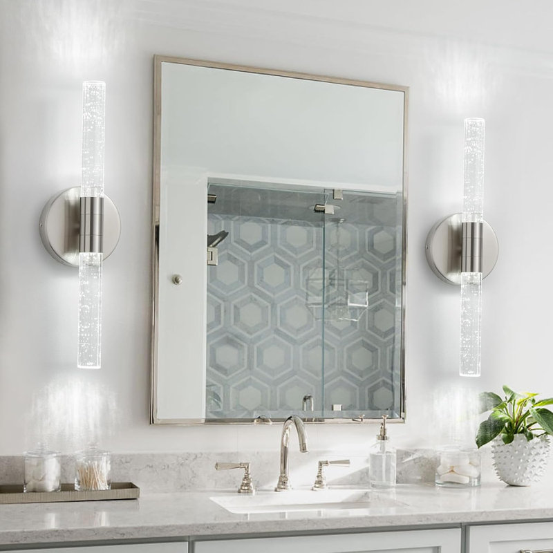 Ensemble d'appliques murales modernes à DEL avec finition en nickel brossé, aluminium et bulles de cristal, éclairage écoénergétique pour la salle de bain, la chambre à coucher, le salon et le couloir
