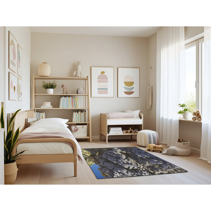 Tapis bleu/noir/gris à tisser électrique, Rectangle 3 pi x 5 pi