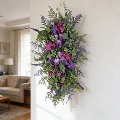 Couronne de fleurs printanières pour la porte d'entrée, guirlande de larmes de printemps été, couronne de tulipes artificielles, mur de mariage de tulipes à l'envers et mariage à domicile
