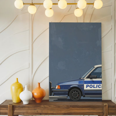 Wall Art Minimalist Police Cruiser Modern Graphic Rear View Canvas Ready To Hang Gallery Wrapped Home Decor Modern Design Premium Quality