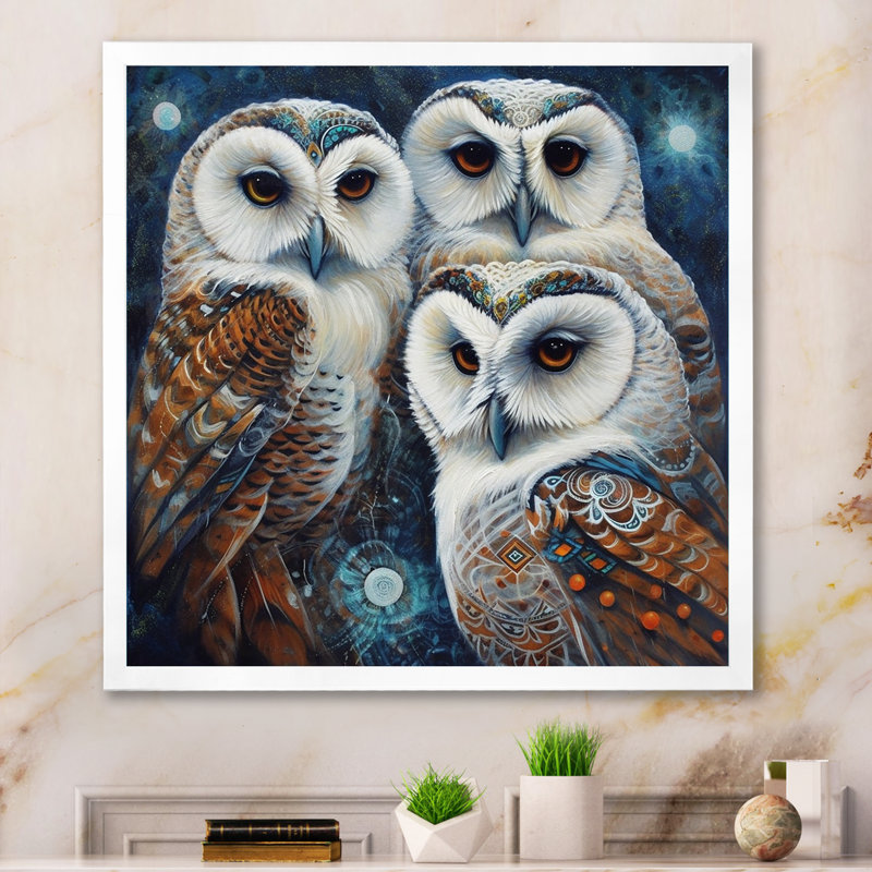 White Owl Gathering - impression, Cadre photo blanc, H 24 po x l 24 po x P 1 po