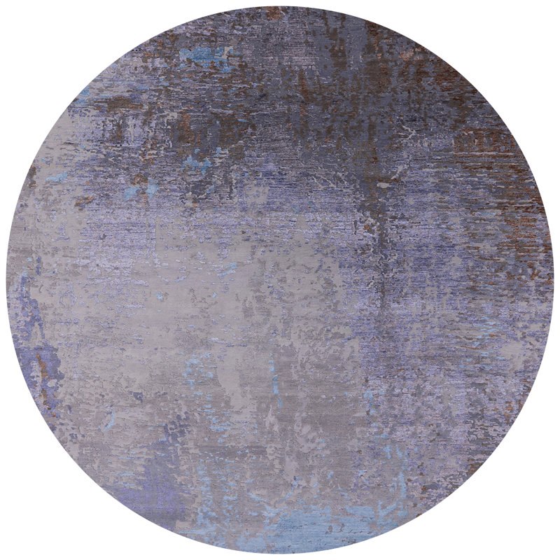 Tapis mauve / brun / bleu à motif abstrait Burgaw, Rond 8 pi