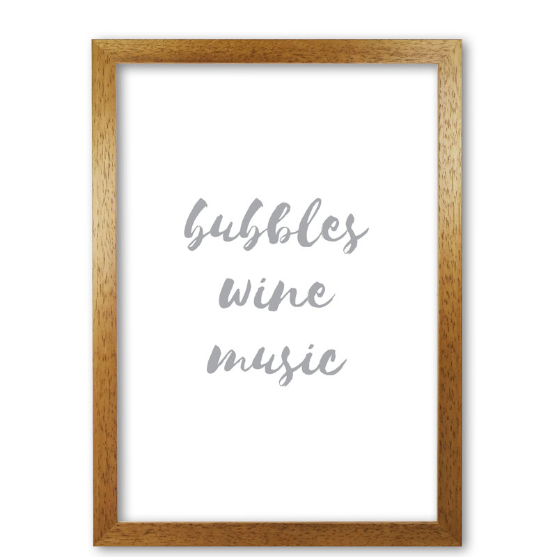 Bubbles Wine Music - Print, 30 cm H x 21 cm W x 5 cm D, Honey Oak Frame