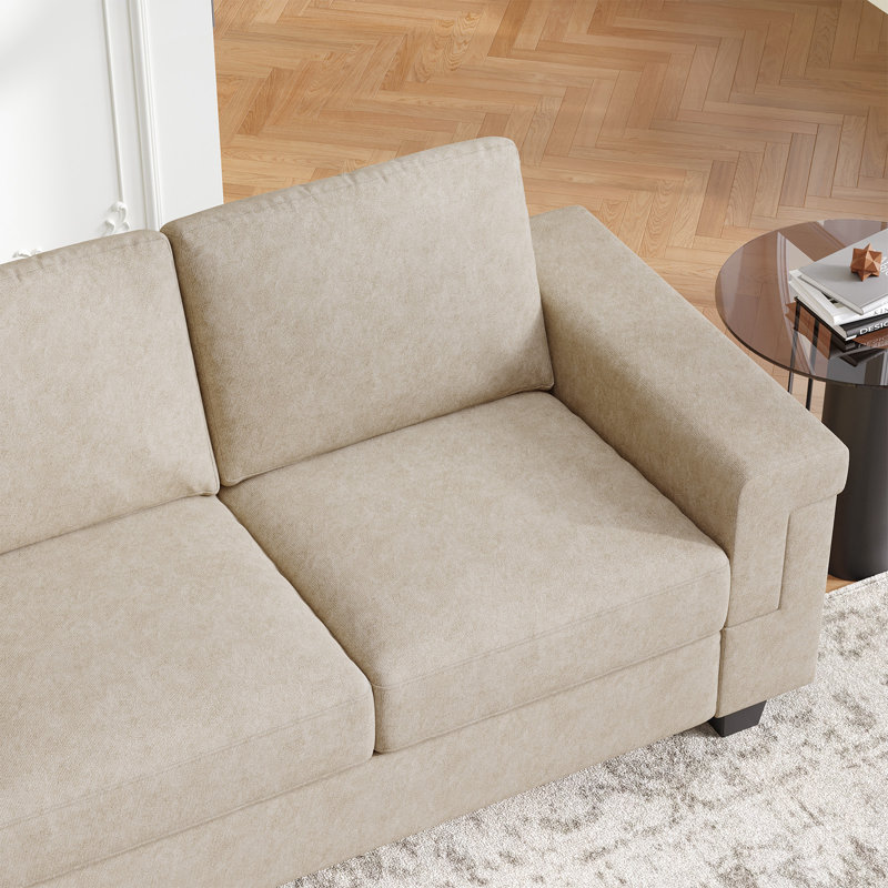 Canapé en polyester à accoudoirs carrés Dereon, Beige, H 32,7 po x l 90 po x P 35 po