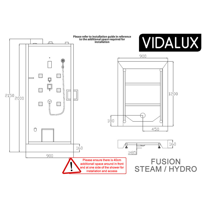 Vidalux Fusion 1200 x 900 Luxury Steam Shower Cabin