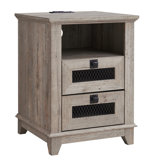 Rimmer 18"W Farmhouse 2-Drawer Wood End Table, Small Side Table With Charging Station
