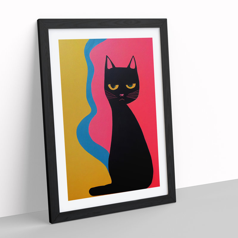 Cool Cat Abstract - Framed Print, Black, 64cm H x 46cm W x 2cm D