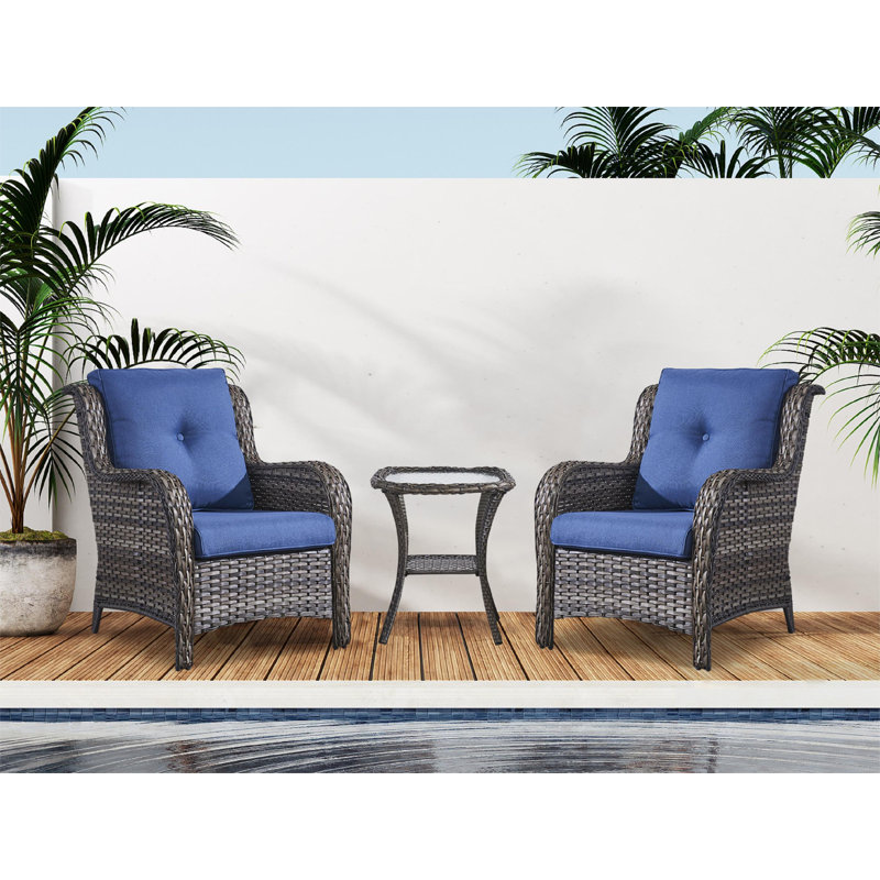 Ensemble de conversation avec coussins 3 pièces Tonry, Bleu, Gris