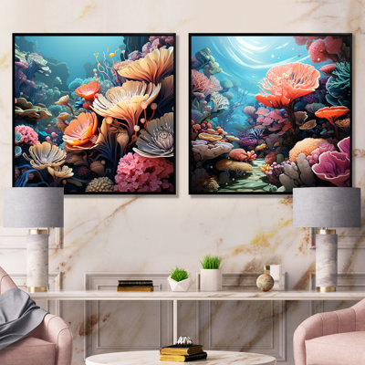 Multicolore corail récif Explorations I - ensemble d'art mural en toile corail de 2