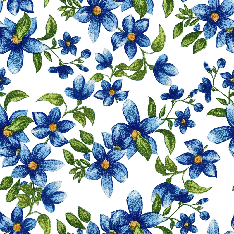 Vinyl Wallpaper With Blue Flowers M1279, 100" W x 8.33" L