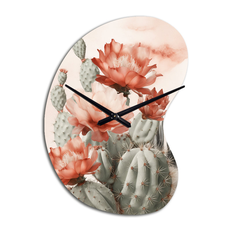 Cactus rouge du désert - horloge murale en forme de feuilles, horloge murale asymétrique traditionnelle, Petit