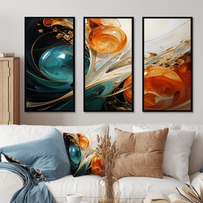 White Blue And Orange Ink Storm III - Abstract Wall Art