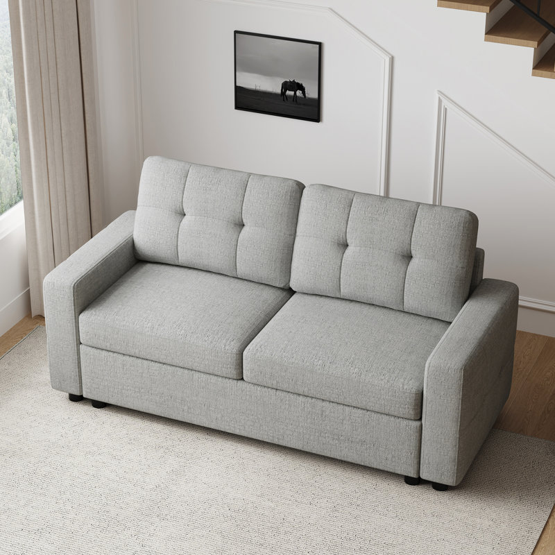 Pull-Out Sleeper Sofa Bed Loveseat Couch, Light Gray