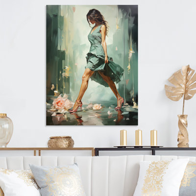 Green And Pink Glamorous Painting Of Womans Heels - Fashion Metal Art