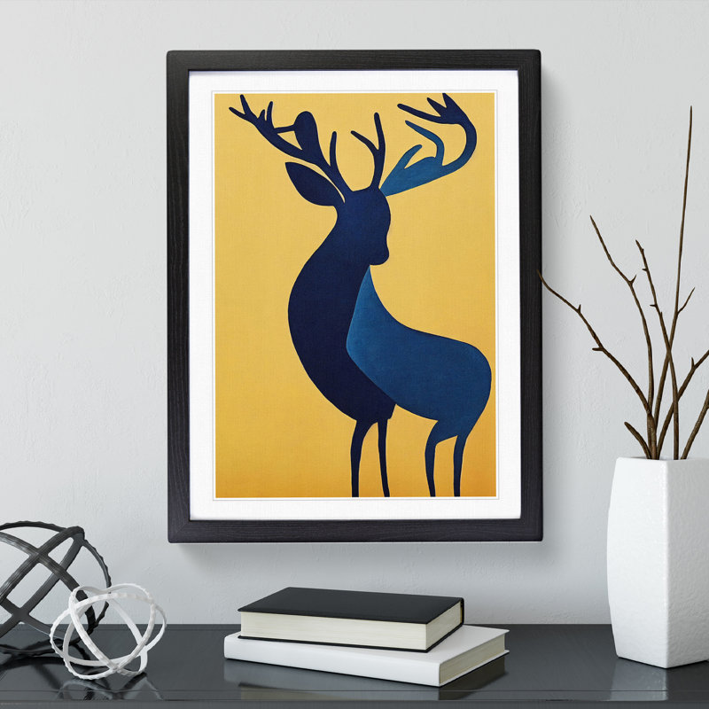 XV1022-408X Abstract Stag No.4 - Single Picture Frame Print, Black, 64cm H x 46cm W x 2cm D