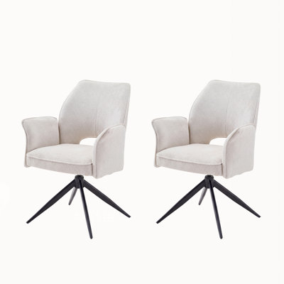 Modern Fabric Dining Chairs Set of 2, Swivel Armchair with Padded Backrest and Soft Cushion – White